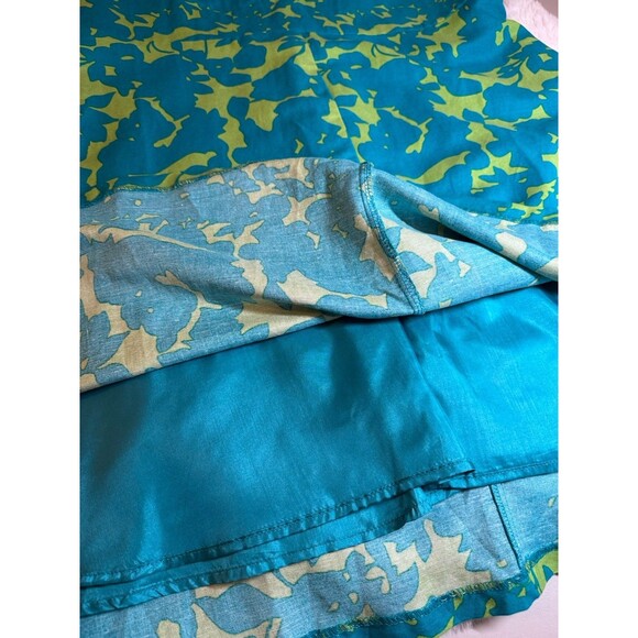 Ashley Stewart Dress Womens 14 Green Blue Floral Sleeveless Rayon Linen Mod MIDI - Picture 5 of 7
